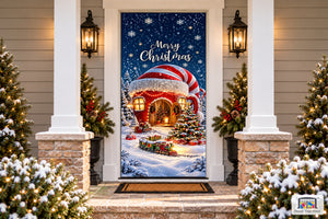 Merry Christmas Snowflake And Christmas Tree Front Door Wrap Cover Decoration