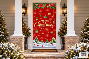 Merry Christmas Ornament Red Front Door Wrap Cover Holiday Decoration