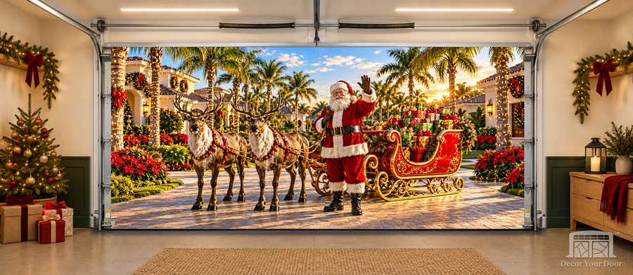 Santa’s Warm Welcome interior garage door cover — TwoCar front, Decor Your Door