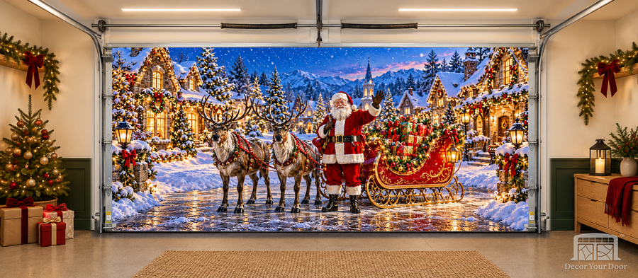Santa’s Grand Arrival interior garage door cover — TwoCar front, Decor Your Door