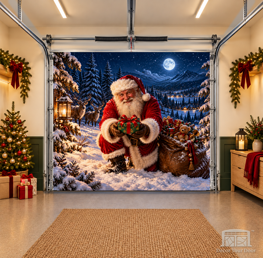 Santa’s Midnight Arrival interior garage door cover — OneCar front, Decor Your Door