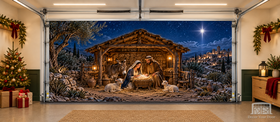 Silent Night Nativity interior garage door cover — TwoCar front, Decor Your Door