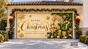 Gold Christmas & New Year Garage Door Cover