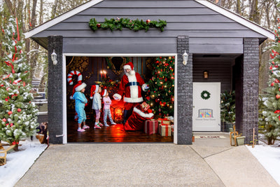 Christmas Santa Giving Presents Garage Door Cover Banner Backdrop