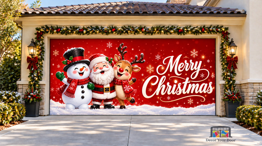 Merry Christmas Friends Garage Door Cover — Two Car Front