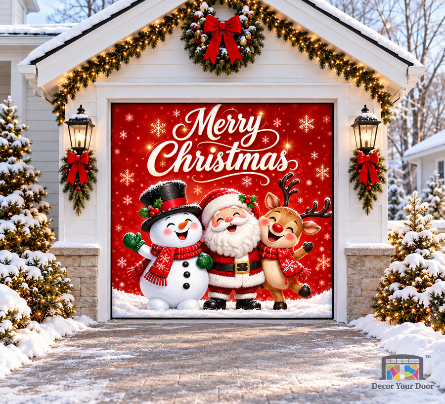Merry Christmas Friends Garage Door Cover — One Car Front