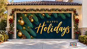 Vinilo dorado para puerta de garaje con diseño navideño de árbol de Navidad y diseño de árbol de hoja perenne
