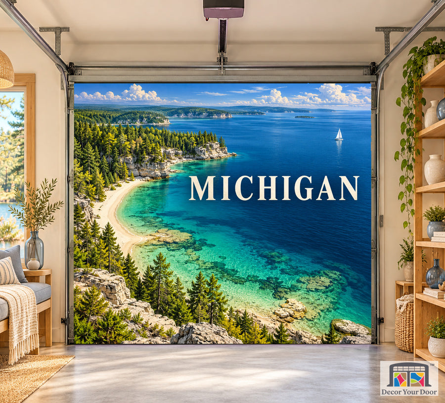 Michigan Great Lakes Aerial interior garage door cover on a one-car door, front view