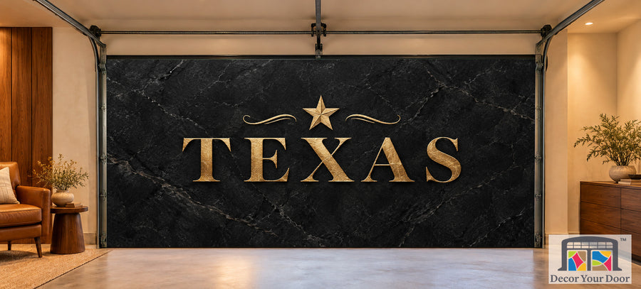 Texas Modern Lone Star interior garage door cover on a two-car door, front view