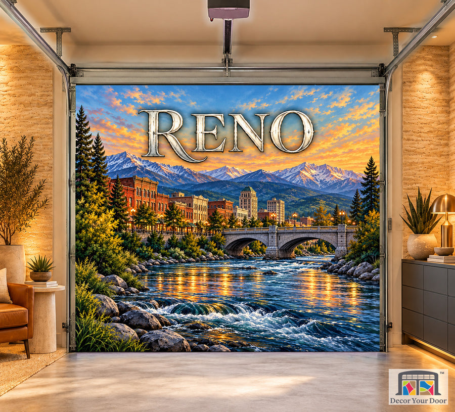 Reno Truckee Silverlight interior garage door cover, one-car front house mockup
