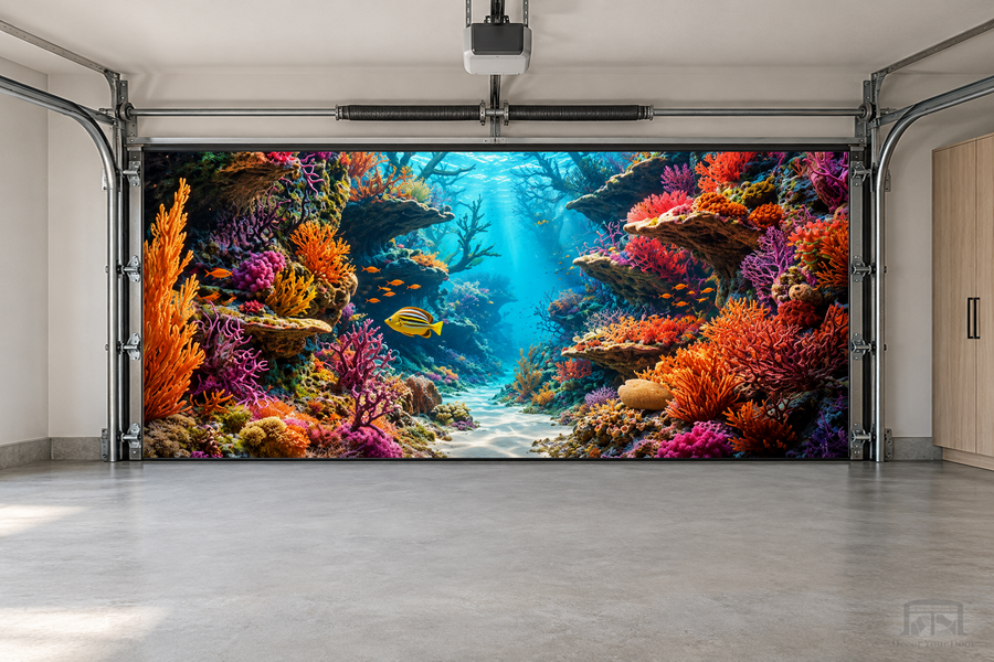 Coral Canyon Passage interior garage door cover — two-car garage front view
