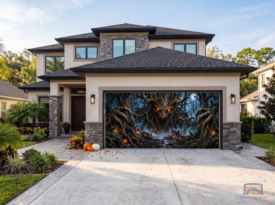 Creature in the Black Forest Halloween Garage Door Cover