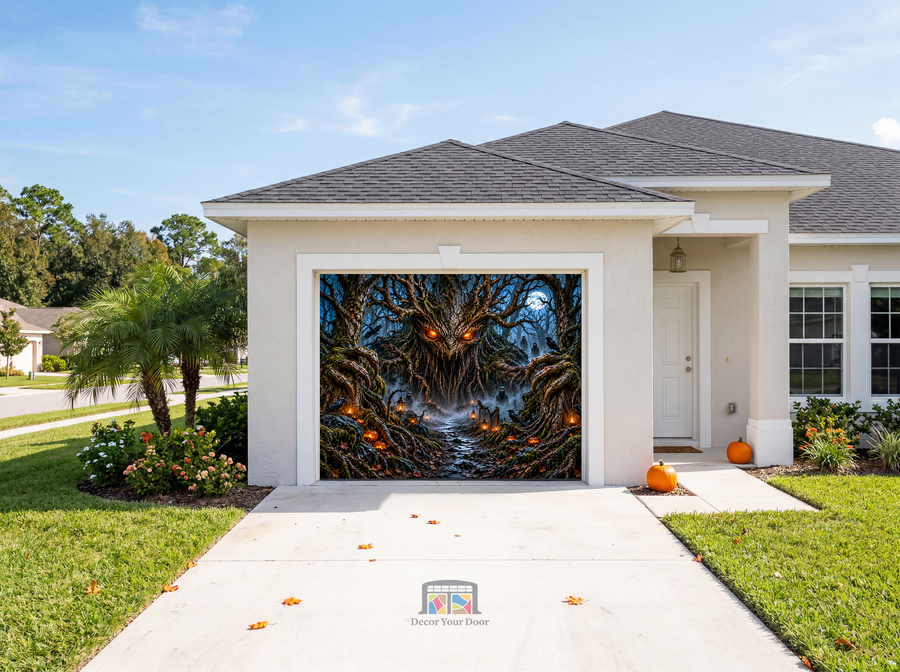 Alternate view of Creature in the Black Forest Halloween Garage Door Cover