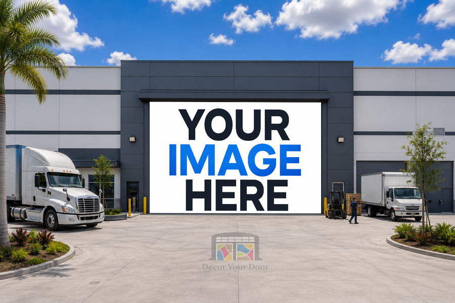 Custom garage door cover for warehouse overhead door