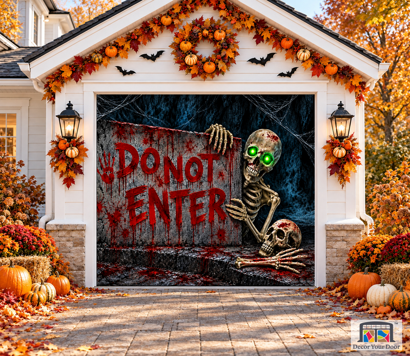 Alternate view of Do Not Enter Skeleton Halloween Garage Door Cover