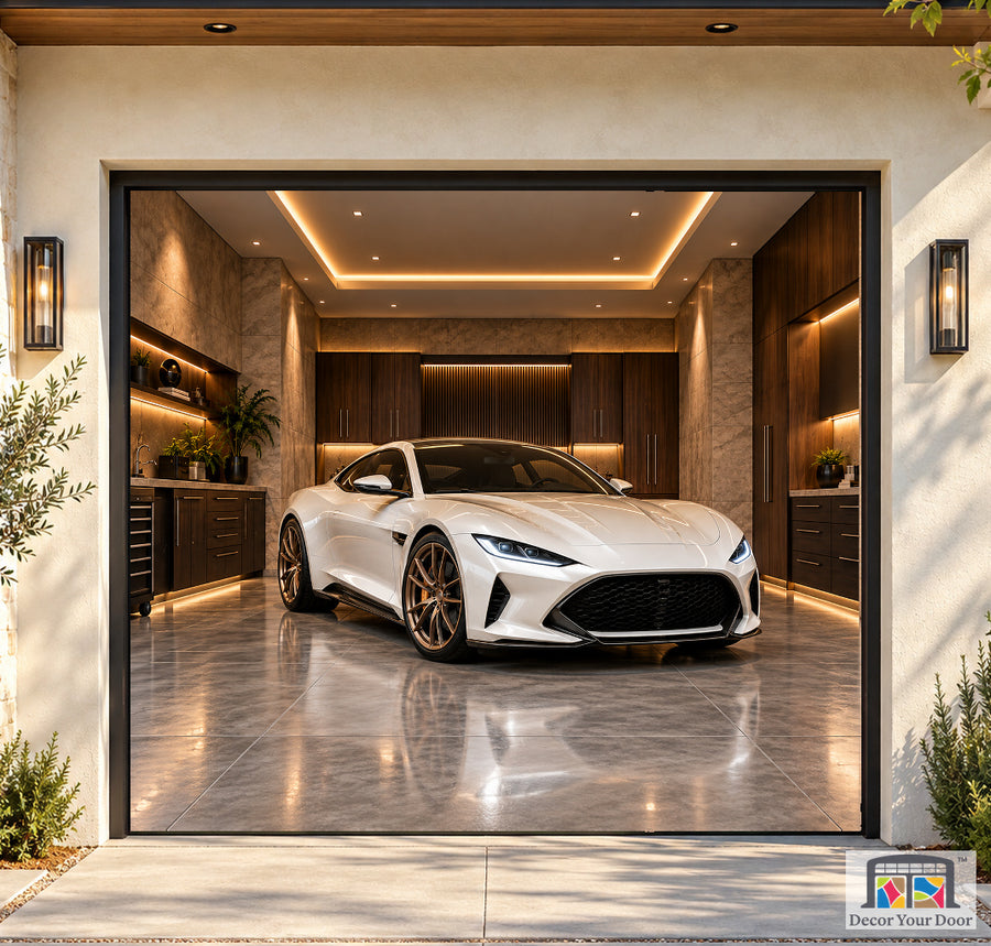 Luxury Sports-Car Garage garage door cover — Boutique Home — One-Car Front