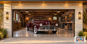Ford Vintage Deluxe 1940 parkeret i garagen – garageportovertræk