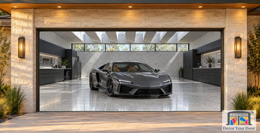 Modern Collector’s Garage garage door cover — Modern Estate — Two-Car Front