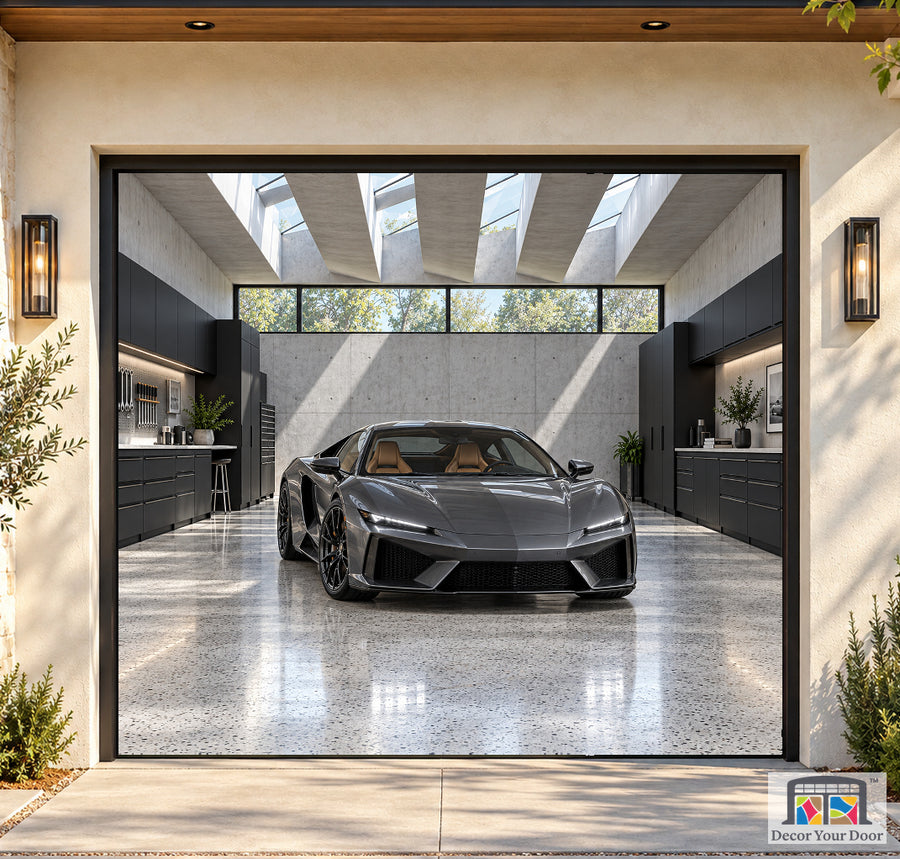 Modern Collector’s Garage garage door cover — Boutique Home — One-Car Front
