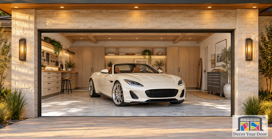 Coastal California Garage garage door cover — Modern Estate — Two-Car Front