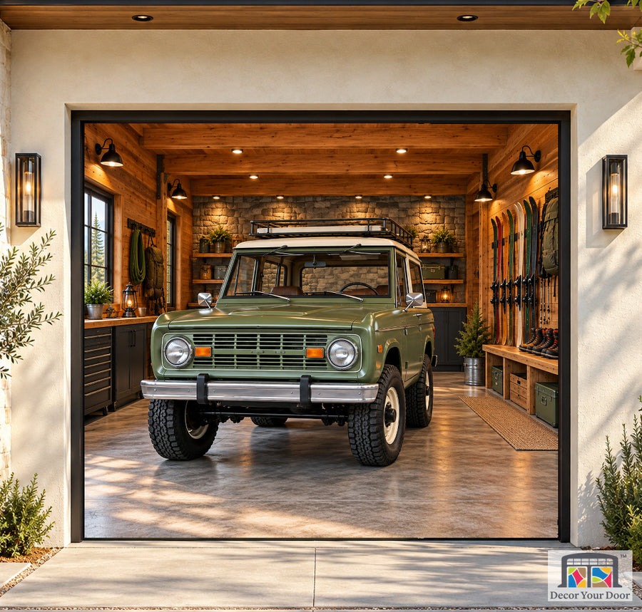 Mountain Adventure Garage garage door cover — Boutique Home — One-Car Front