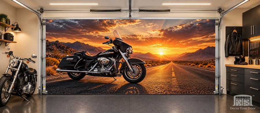 Iron Freedom Rider interior garage door cover — TwoCar-front — Decor Your Door