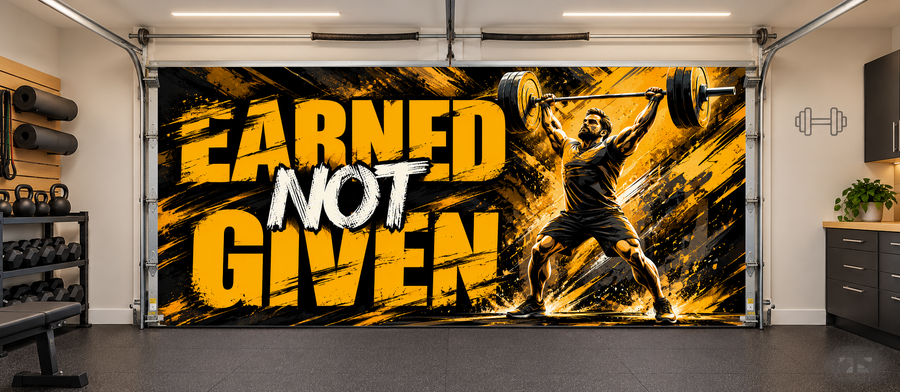 Earned Not Given interior garage door cover — two car front