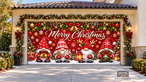 Vinilo decorativo para puerta de garaje con diseño de elfos navideños