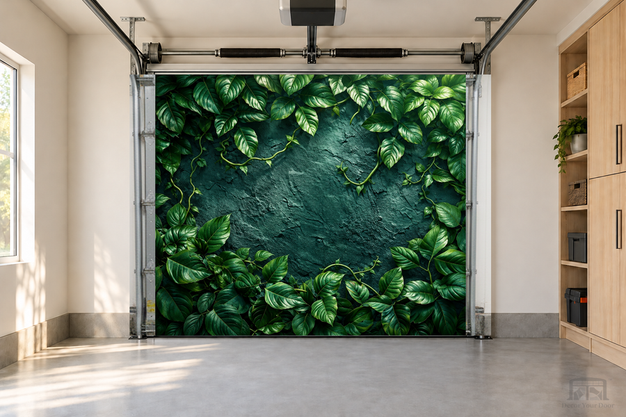 Emerald Wall interior garage door cover — one-car garage front view