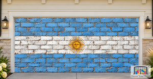 Argentinas flag på murstensvæg – garageportovertræk