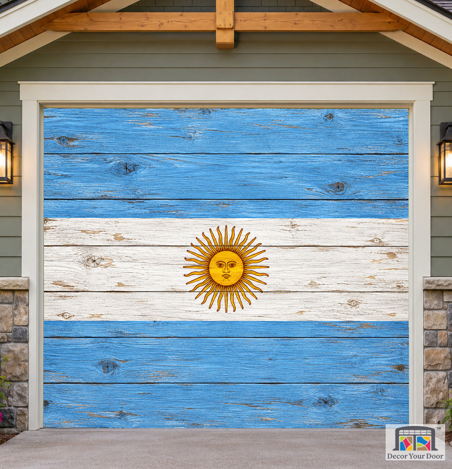Argentina Flag On Wooden Garage Door Cover — one-car front house view