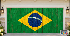 Brazil Flag On Wooden Garage Door Cover