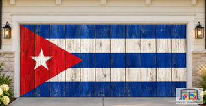 Cuba Flag On Wooden Background Garage Door Cover