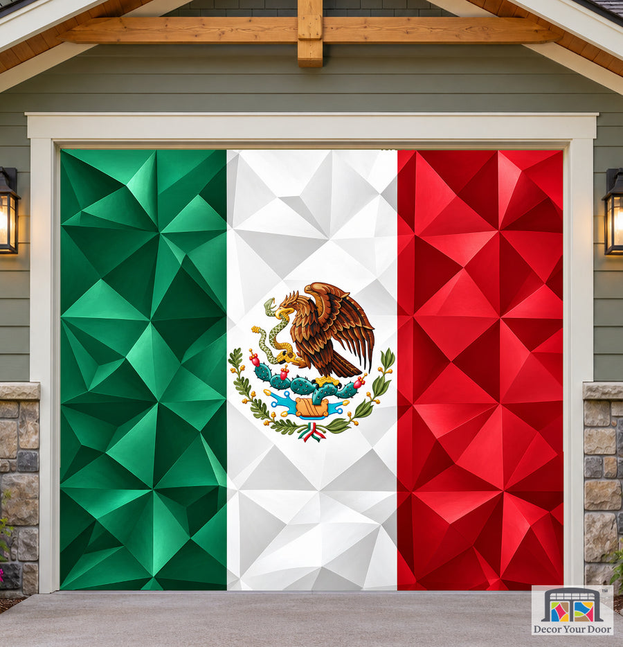 Mexico 3D Wall Flag Garage Door Cover — one-car front house view