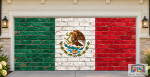 Mexico Flag On Brick Wall Garage Door Cover