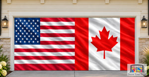 United States & Canada Flag Garage Door Wrap Cover Decoration Banner Backdrop