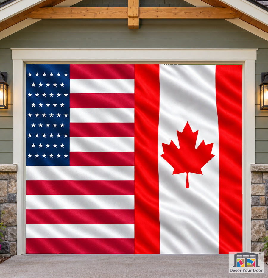 United States & Canada — United in Friendship Garage Door Cover — one-car front house view