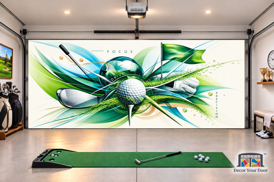 Golf Spirit interior garage door cover — two-car front view