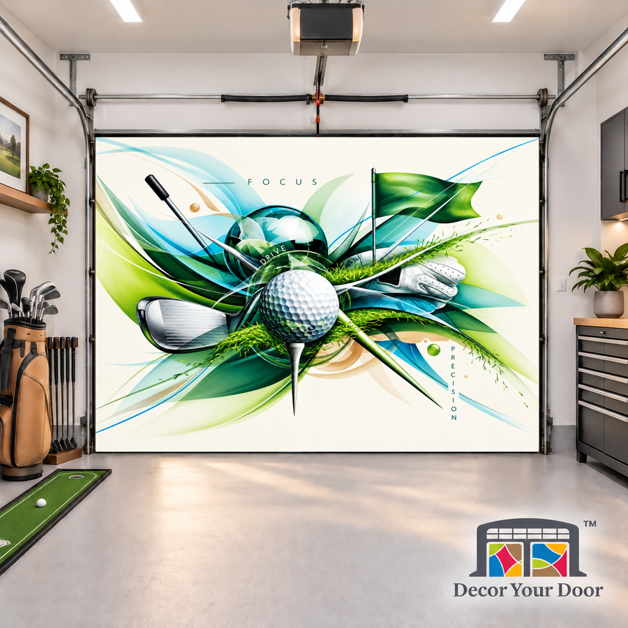 Golf Spirit interior garage door cover — one-car front view