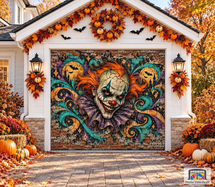 Graffiti Nightmare Halloween garage door cover – One Car front view
