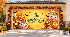 Halloween Trick Or Treat Holiday Celebration With Spooky Pumpkins Characters Garage Door Cover Wrap Decoration