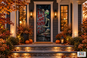 Do Not Enter Skeleton Halloween Front Door Cover