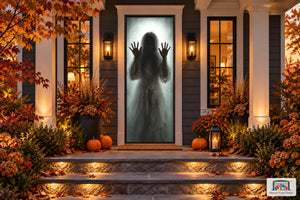 Ghost Woman Halloween Front Door Cover