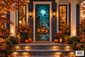 Moonlit Cemetery Halloween Front Door Cover