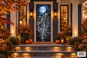 Skeleton Graveyard Halloween Front Door Cover
