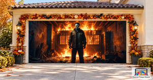 Michael Myers Fiery Flames Halloween Garage Door Cover