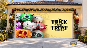 Happy Halloween Trick or Treat Monsters Garage Door Cover