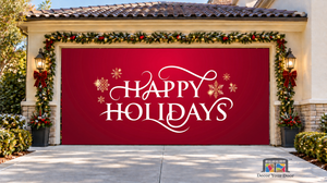 Happy Holidays Snowflakes Christmas Garage Door Cover