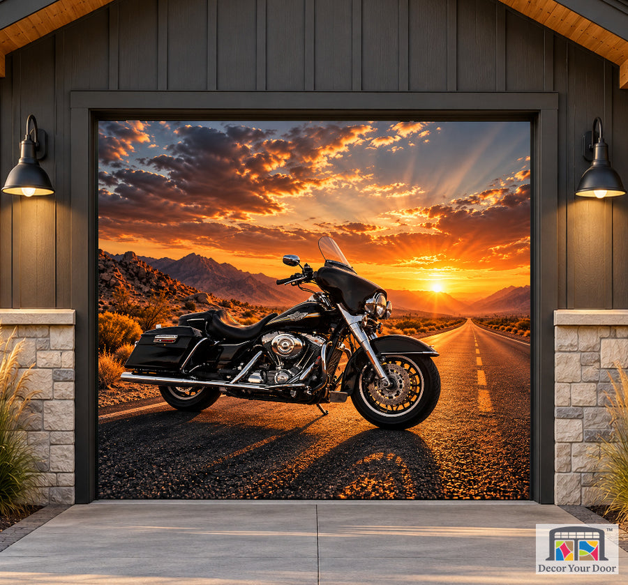 Iron Freedom Rider Harley-Davidson exterior garage door cover — Rider Cottage — One-Car Front