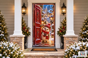 Hedgehog Christmas Pinecone Gift Front Door Cover